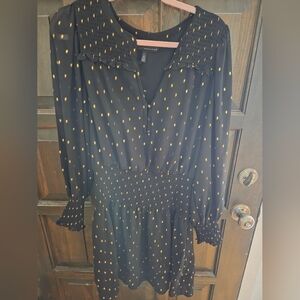 White House Black Market Black Dress with Gold Accents